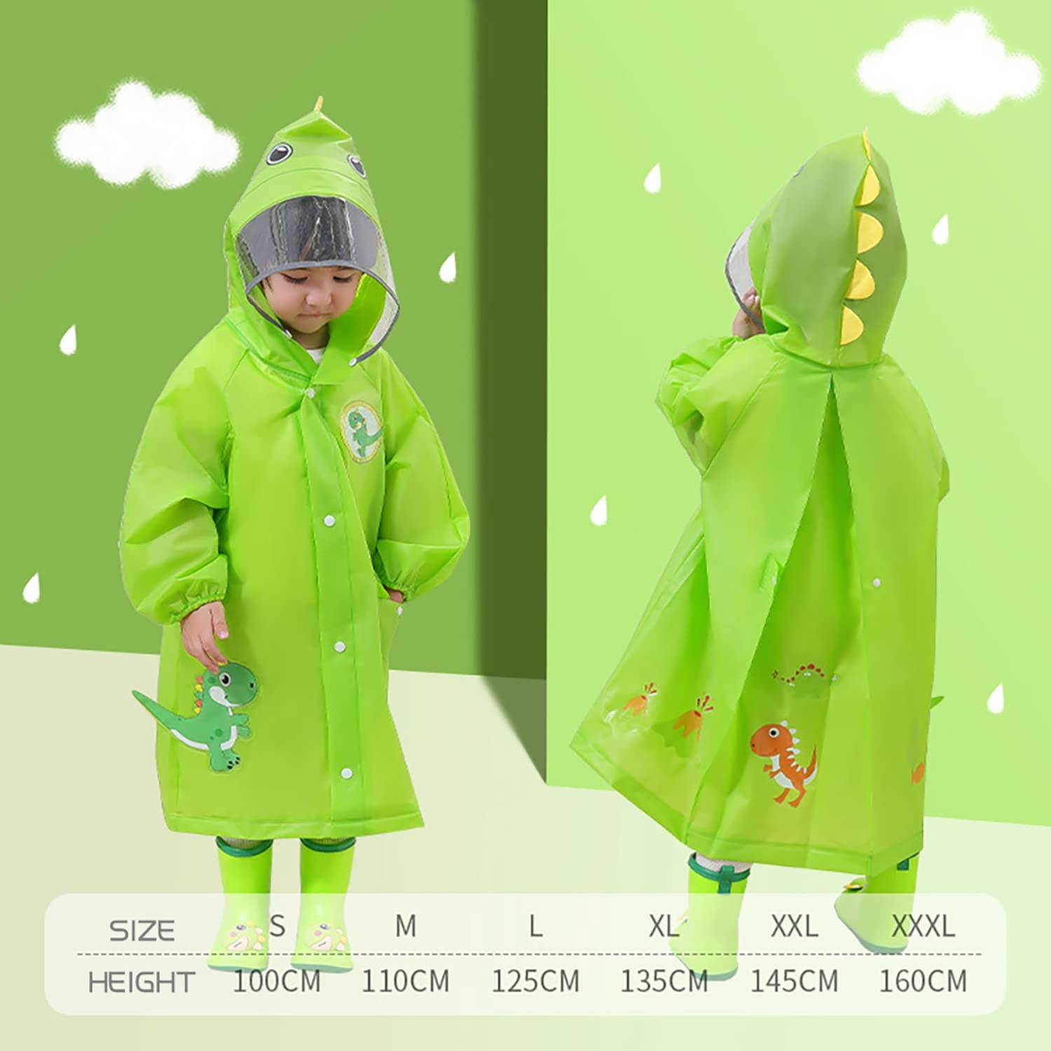 Volunboy Bambini Poncho Pioggia con Cappuccio, Impermeabile Mantella Antipioggia Bambino Riutilizzabile Cappotto di Pioggia Giacca