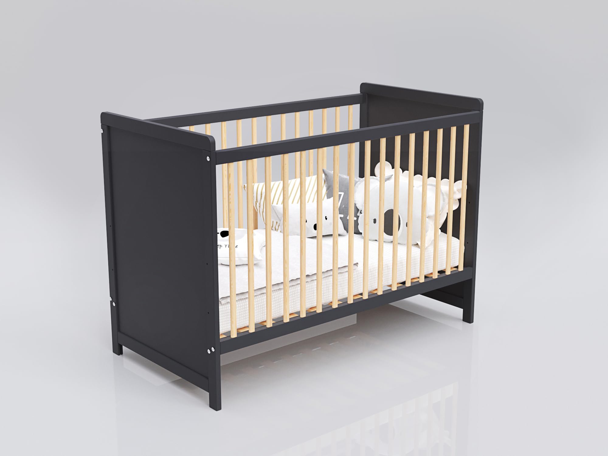 Love For Sleep TOKYO Culla Lettino Neonato 120x60 cm in Legno di Pino Antracite – Lettino Trasformabile con Barriera di Sicurezza per Bambino 0-3 Anni