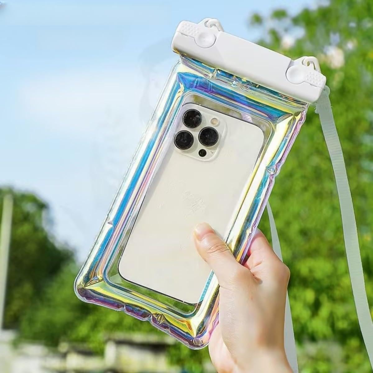 Candy Colored Waterproof Phone Bag - Floating Waterproof Phone case with Horizontal String - Compatible with All Devices, Touch Screen Friendly-White