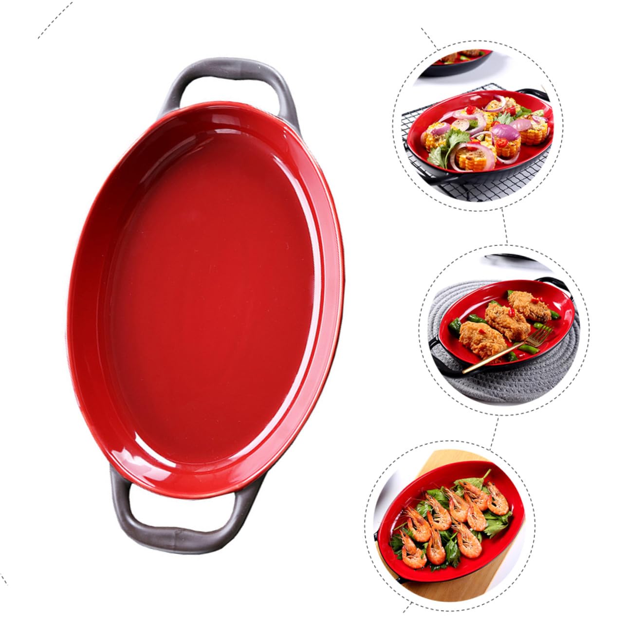 Plat de Cuisson Céramique avec Double Anse Résistant Aux Hautes Températures pour Rôtissage Cuisson Four et Service Quotidien Adapté Aux Repas Familiaux
