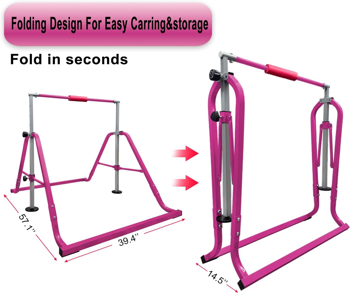 GLANT Gymnastics Bar for Kids 3-9, Foldable & Adjustable 32"-51", Supports 190Lbs with Pad&MAT, Easy to Assemble, Gymnastics Equipment for Indoor/Outdoor Training