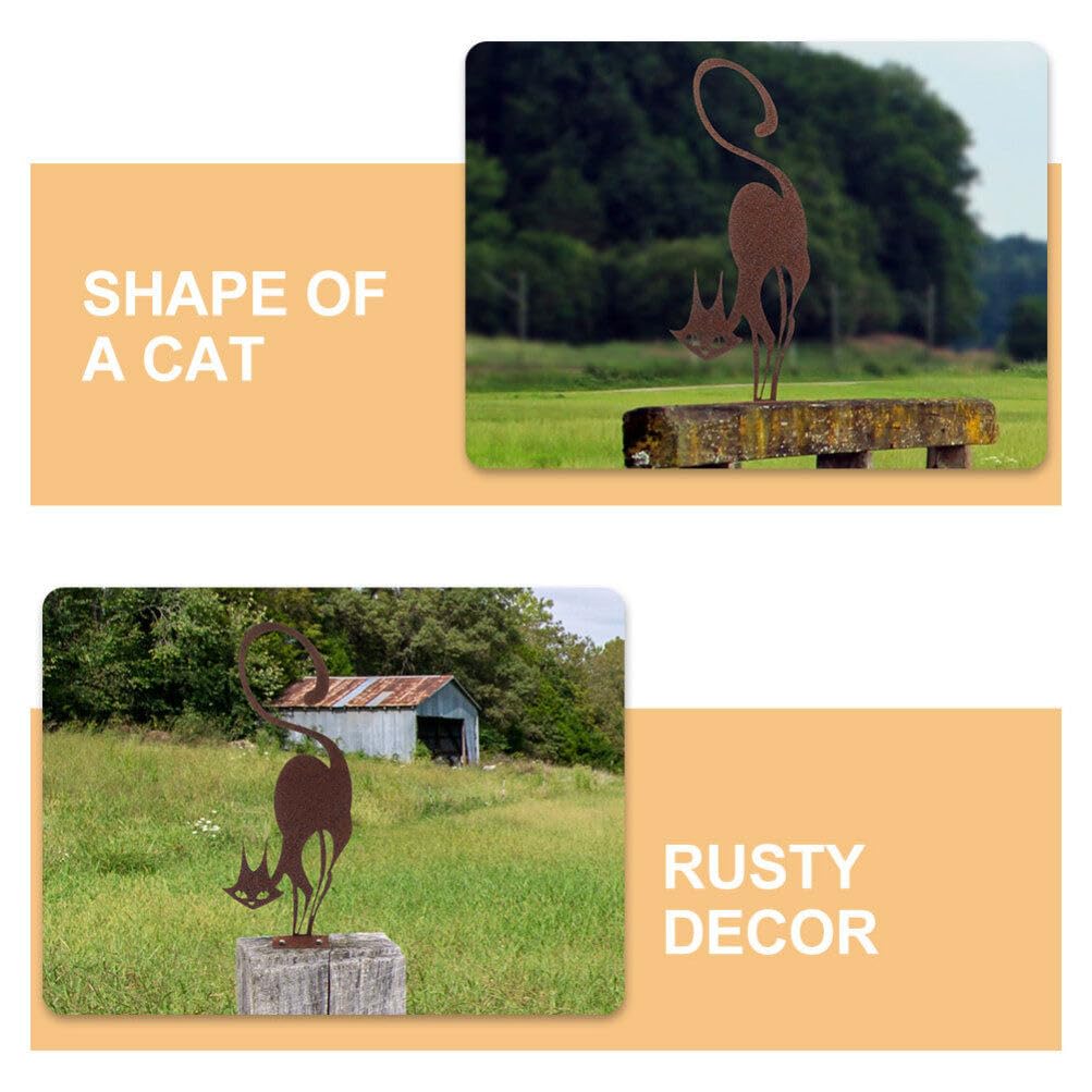 INOOMP Adorabile Statua Di Gatto Arrugginito Decorazione Da Giardino Per Gatti Scultura Rustica in Metallo
