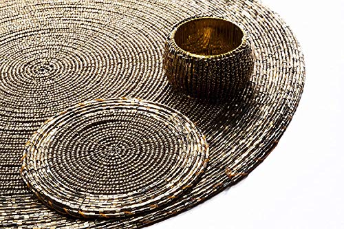 Penguin Home® Platzsets, Untersetzer und Serviettenringe mit Glasperlen – Silber und Weiß – runde Tischsets… – Ansicht 2