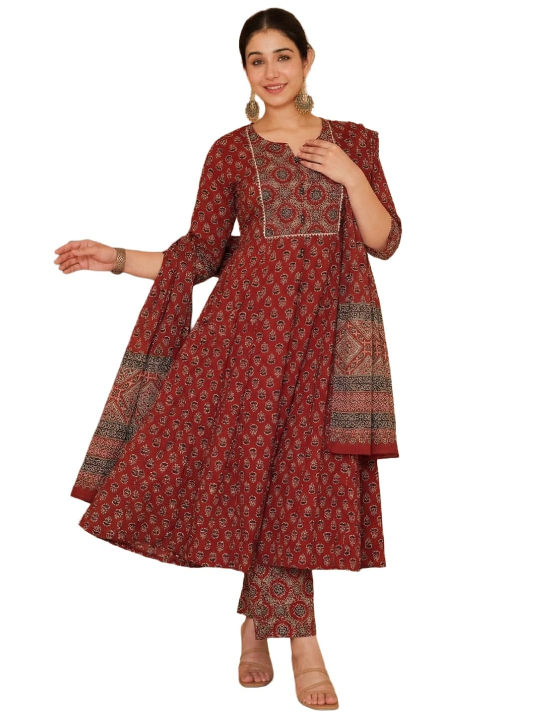 gosriki Kurta Set for Women Viscose Blend Printed | Kurti Set for Woman | A-Line Kurta Palazzo Set Women | 2 Piece Set Womens | Round Neck V-Slit Sleeveless Regular Fit Stylish Ethnic Outfit Clothing-picture-53