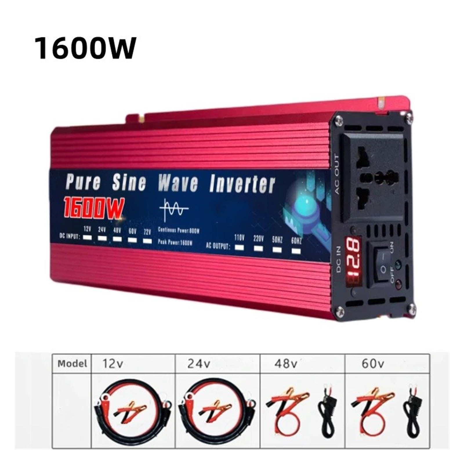 Power Inverter Convertitore Tensione Alimentazione A Onda Sinusoidale Pura 12V 220V 2000W 3000W 4000W DC 12v 24v A AC 220v 110v Per Inverter Solare Auto Convertitore(12V,220V 60HZ,1600W)