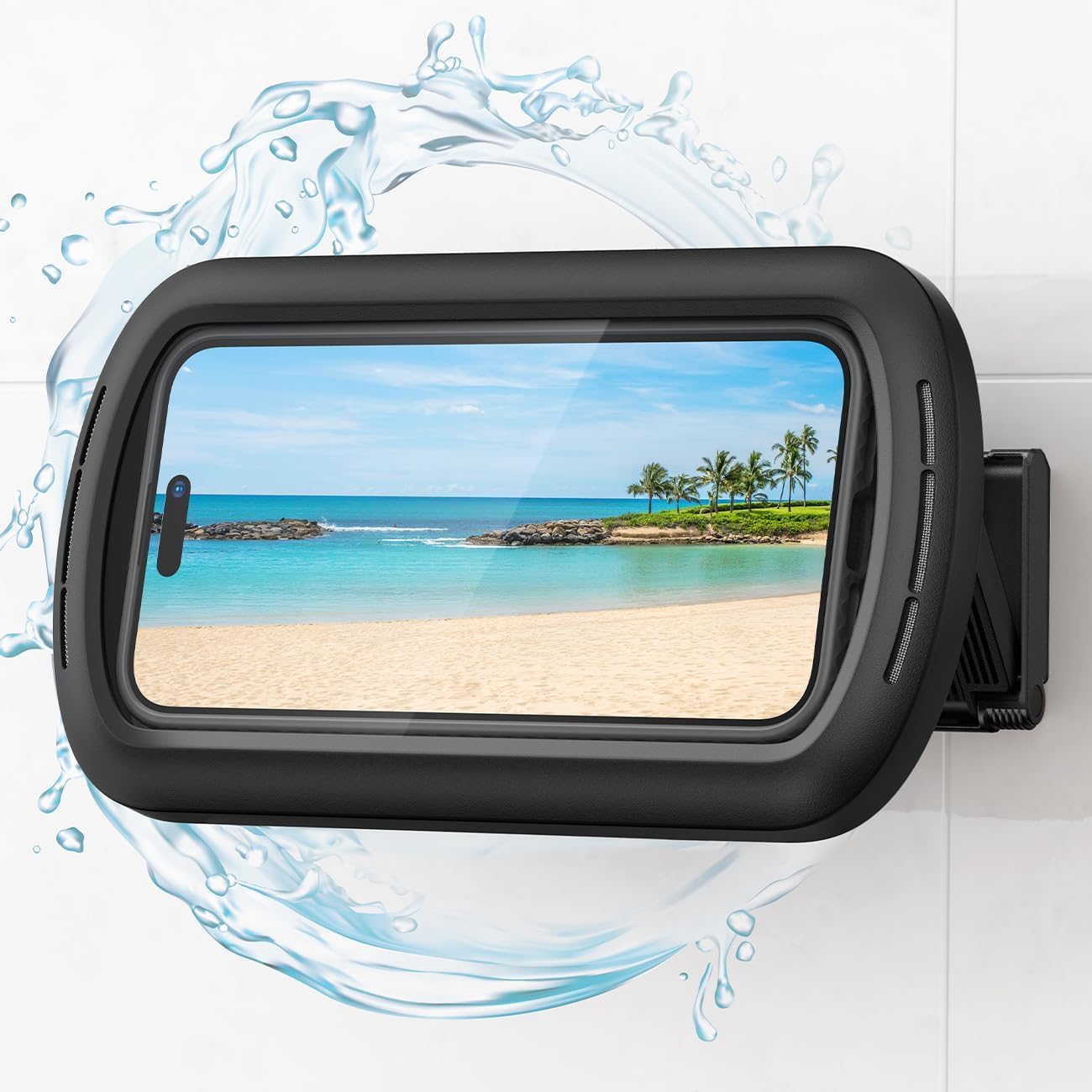 Lamicall Shower Phone Case Holder Waterproof – Clear Sound with Speaker Hole, Shower Bathroom Bathtub Accessories, IPX6 Waterproof Wall Mount for iPhone 16 Pro Max, S25 Ultra, 4-7″ Big Phones