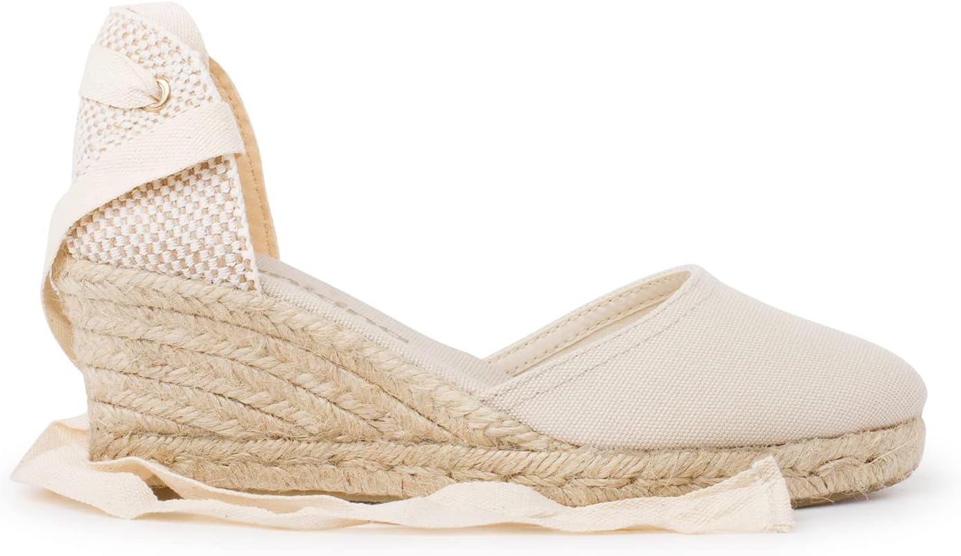 Sevilla Authentic Spanish Espadrille Wedge Sandals for Women – Sustainable, Eco Friendly, Vegan Shoes. Classic Style, Organic Cotton Canvas Upper, Comfy Insole, Jute Midsole, Rubber Sole. Made in Spain