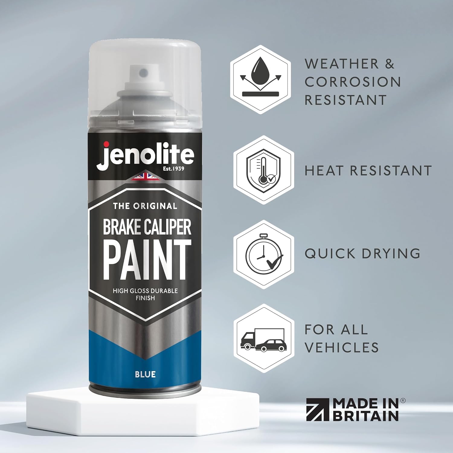 JENOLITE Peinture en Spray pour Étriers de Frein | BLEU | 400ml | Peinture de Restauration pour Freins et Étriers | Finition Durable, Résistante à la Chaleur et à l'Essence