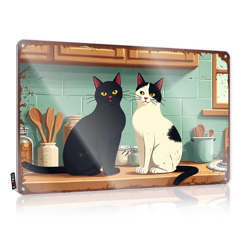 Fzfn Colour Two Cats On The Kitchen Counter Waterproof Lovely - Country Stuff Decor Wall Art Decoration(30X40cm)