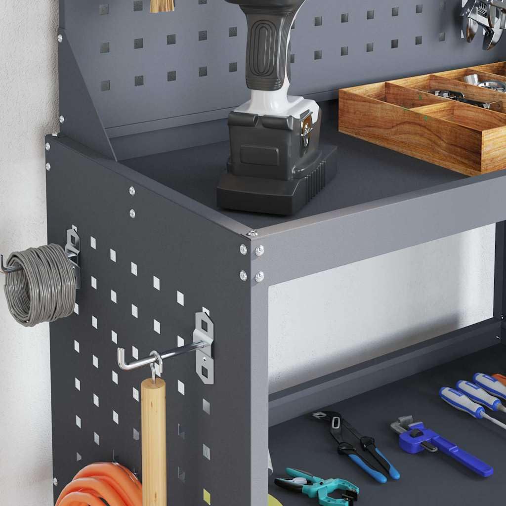 Carrello portautensili antracite in acciaio laminato a freddo, 65 x 35 x 111 cm, con 12 ganci, ruote e ripiani, per officina, garage, cantina, sistema di organizzazione e stoccaggio