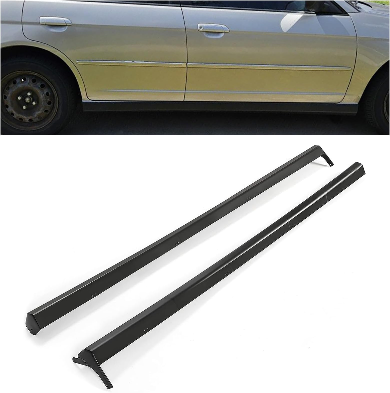 Pair Side Skirt Body Kit Replacement Compatible with 2001-2005 Honda Civic 2/4 Doors Coupe & Sedan Rocker Panel Guard Extension RS Style Unpainted PP Black
