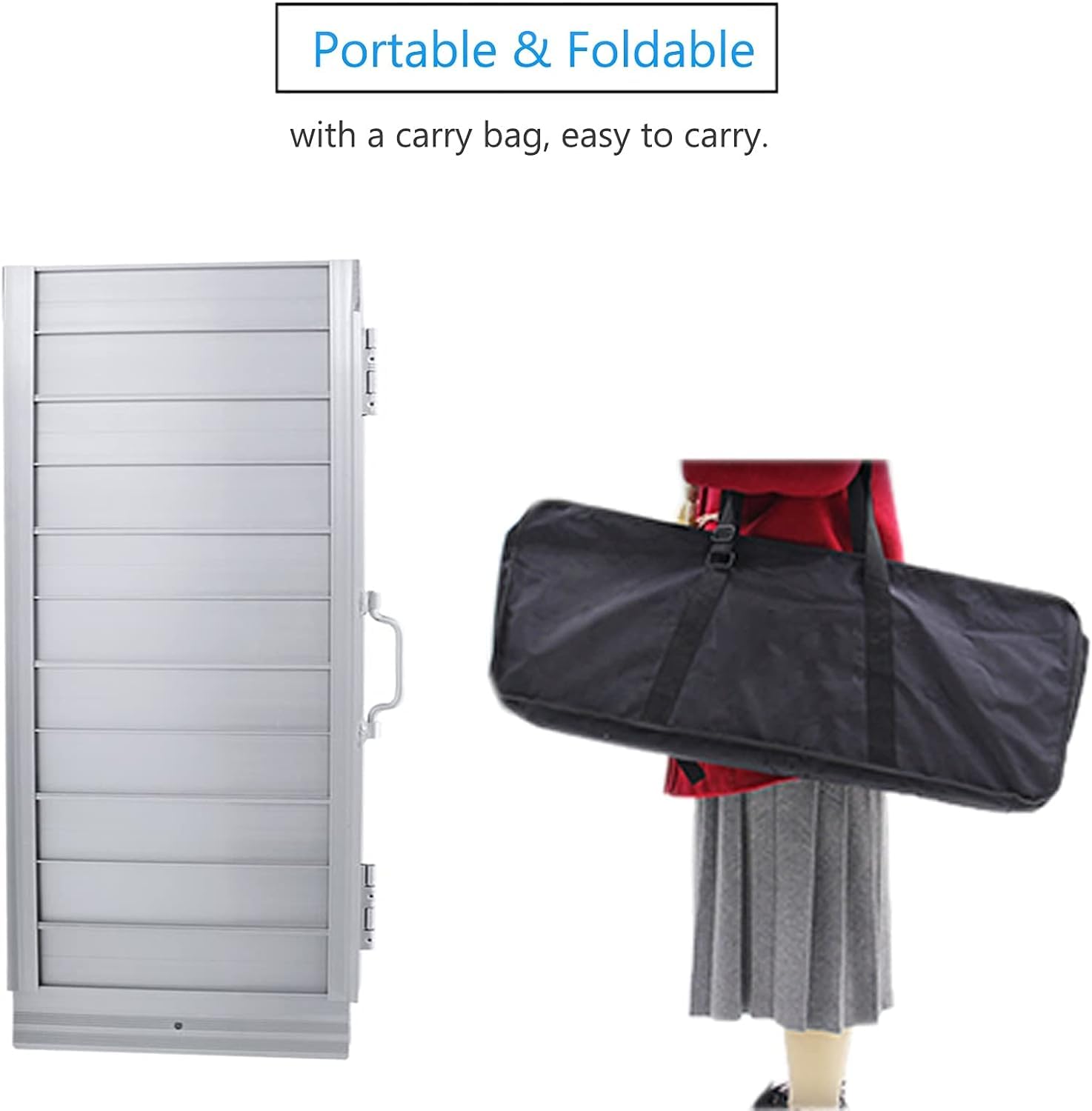 Rampa krawężnika podjazdu aluminiowa składana rampa do wózka inwalidzkiego 3 4 5 stóp, istniejąca rampa schodowa z istniejącymi stopniami, przenośna rampa do szopy do kosiarki (150 x 72 (