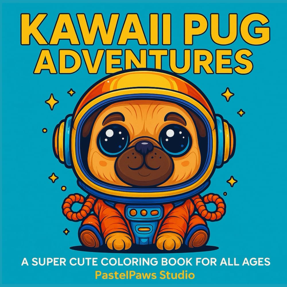 Kawaii Pugs: Adorable and Funny Coloring Book for Kids, Teens and Dog Lovers – 50 Cute and Relaxing Pug Pages
