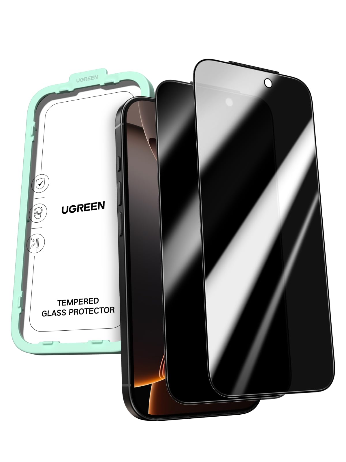 UGREEN for iPhone 17/16 Pro Screen Protector Privacy 6.3'' 100% Privacy Protection Ultimate Drop Protection 1:1 Full Coverage Anti Spy Screen Protector 9H+ Tempered Glass Fit for Most Case 2 Pack