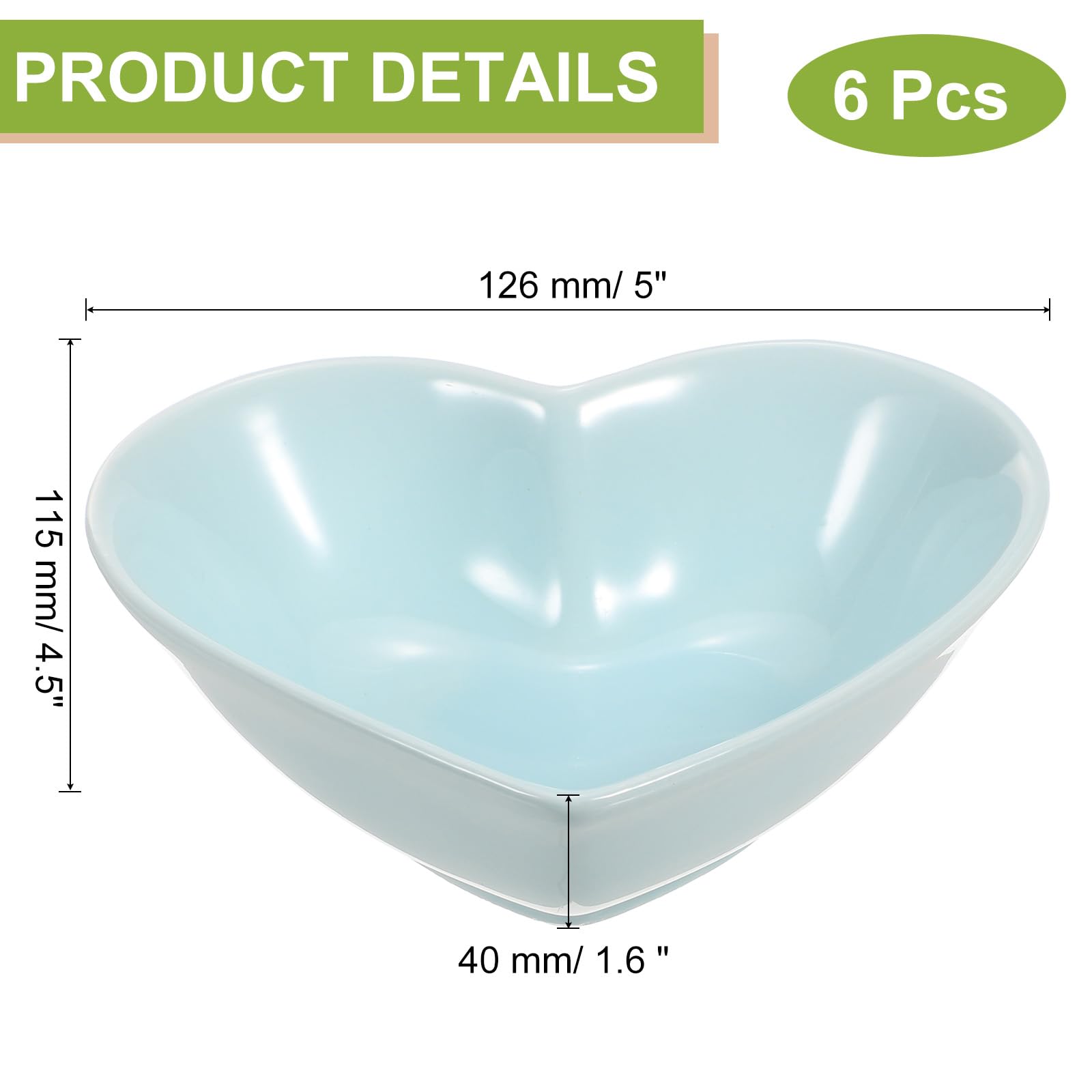 QUARKZMAN Cuenco Cerámico Azul En Forma De Corazón Para Salsas Juego De 6 Platos Pequeños De Porcelana De 5 Pulgadas Para Aperitivos Condimentos Y Cocina Ideal Para Hogar Bodas Fiestas
