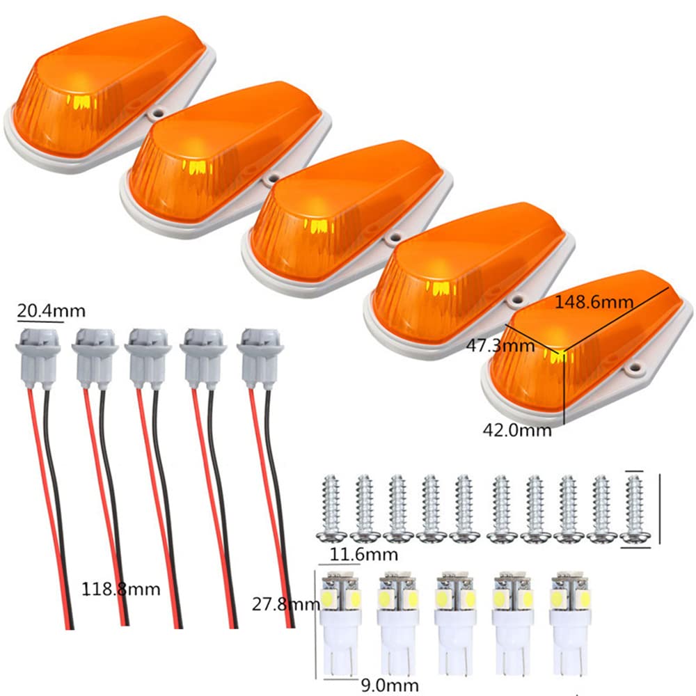 SDonestep 5PCS Cab Lights, Cab Marker Roof Lights, Truck Cab Lights Compatible with 1973-1997 Ford F150 F250 F350 F450 F550 Series Super Duty Pickup Trucks (Amber Lens)
