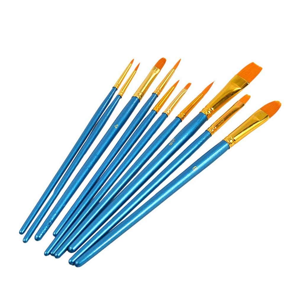 BAtlam Set di pennelli per artisti Blu da 10 Pezzi Set di pennelli per Pittura a Olio in Acrilico per Capelli in Nylon Pennelli per Disegno Artistico