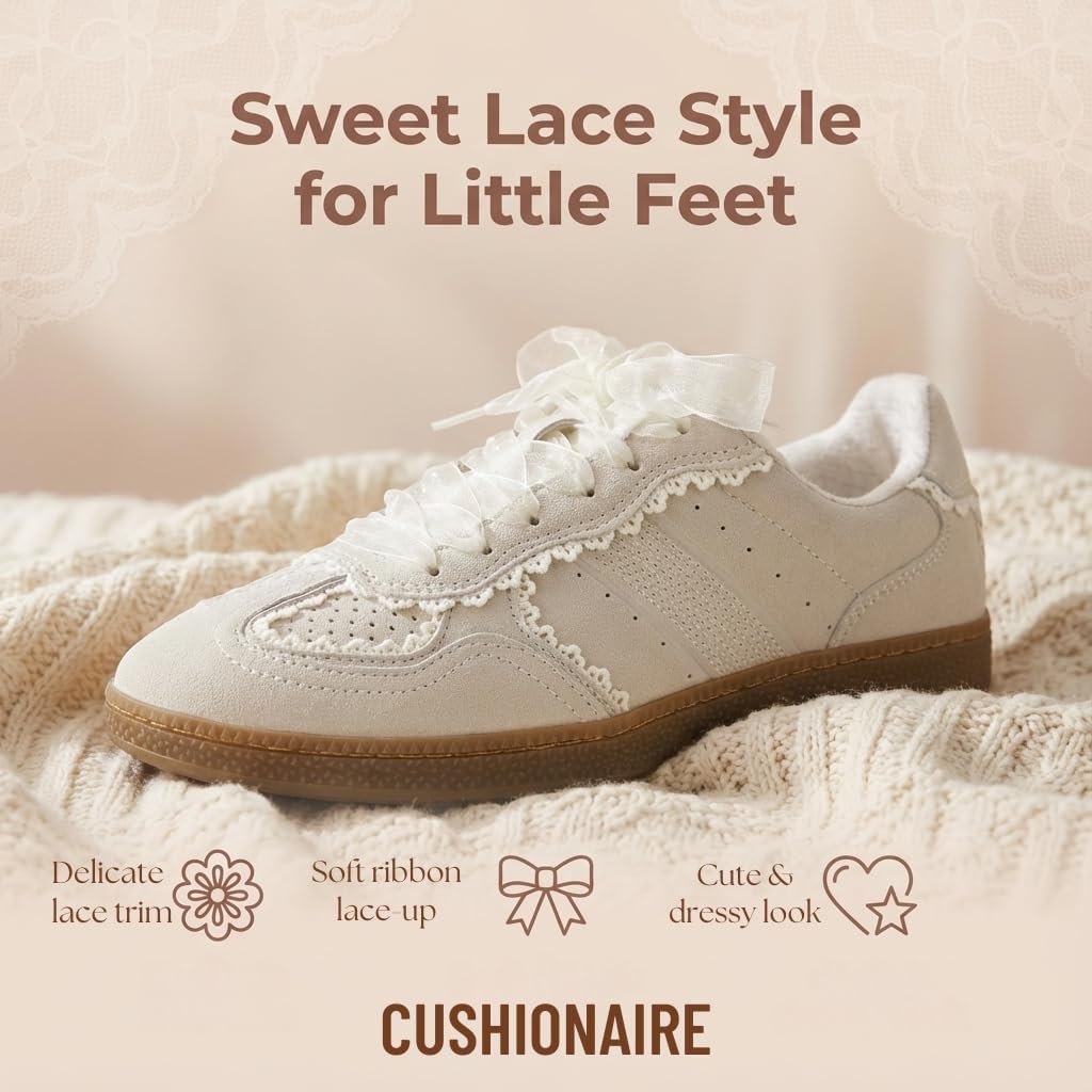 CUSHIONAIRE Belinda Lace Detail Casual Sneakers for Girls – Ribbon Lace-Up Girls Shoes with Soft Cushion Support - Image 7