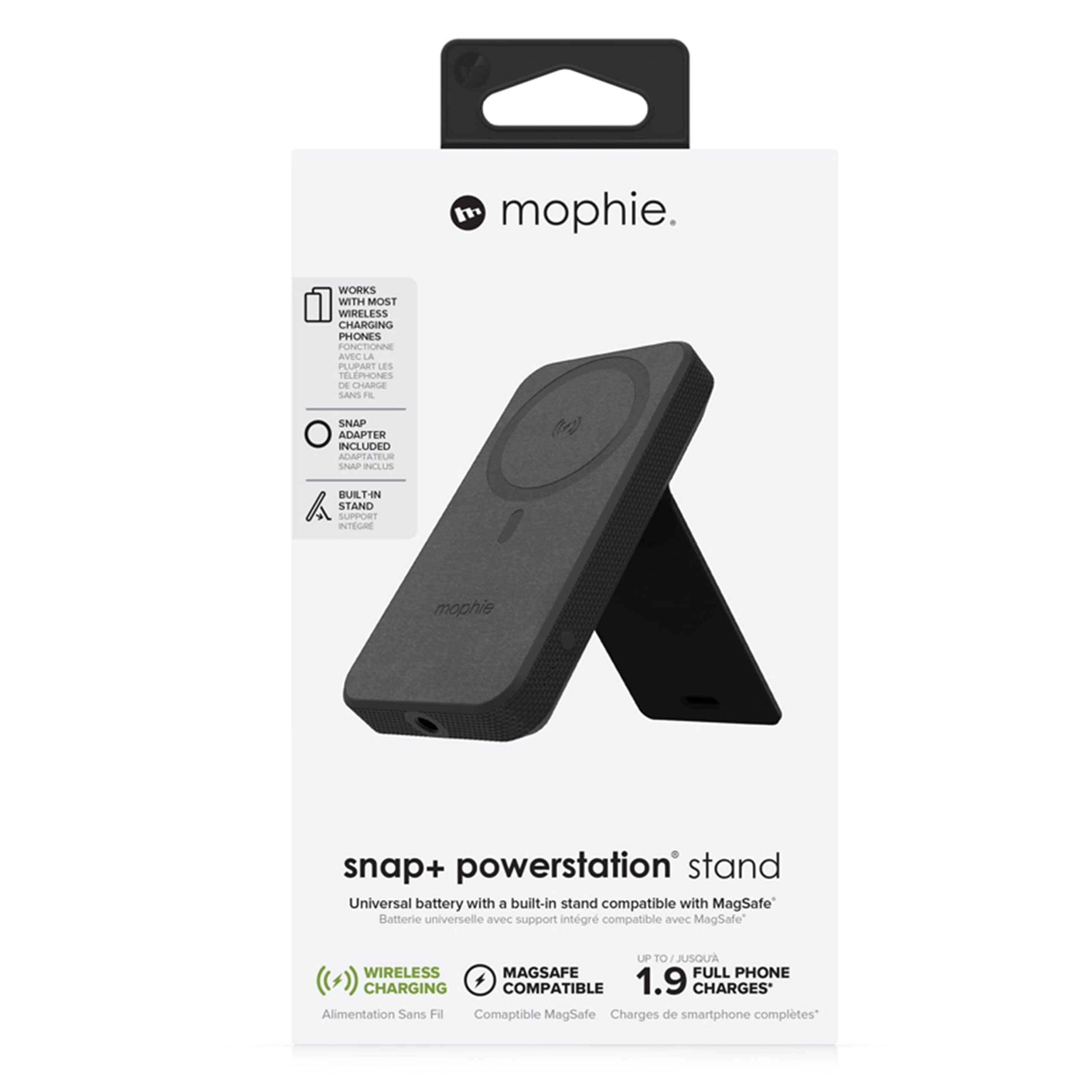 ZAGG mophie Snap+ Powerstation Stand, Batterie sans Fil magnétique et Portable, Compatible avec MagSafe, Batterie Interne 10 000 mAh, Noir