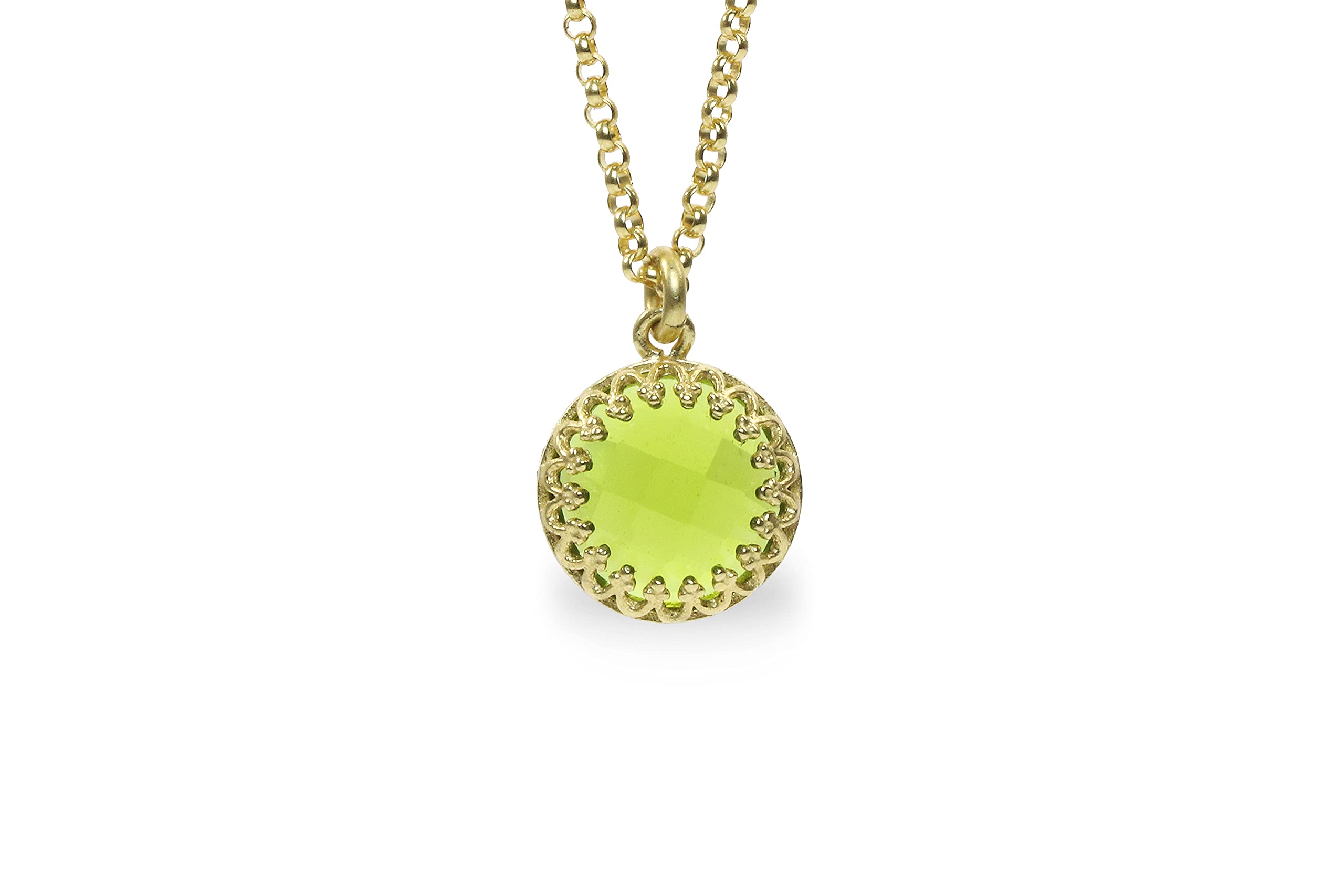 Collar de Peridoto Hecho a Mano - Collar de Oro Amarillo con Colgante de Corte Redondo - Collares Artesanales para Mujeres - Regalo para su Cumpleaños, Aniversario, Boda, Amistad