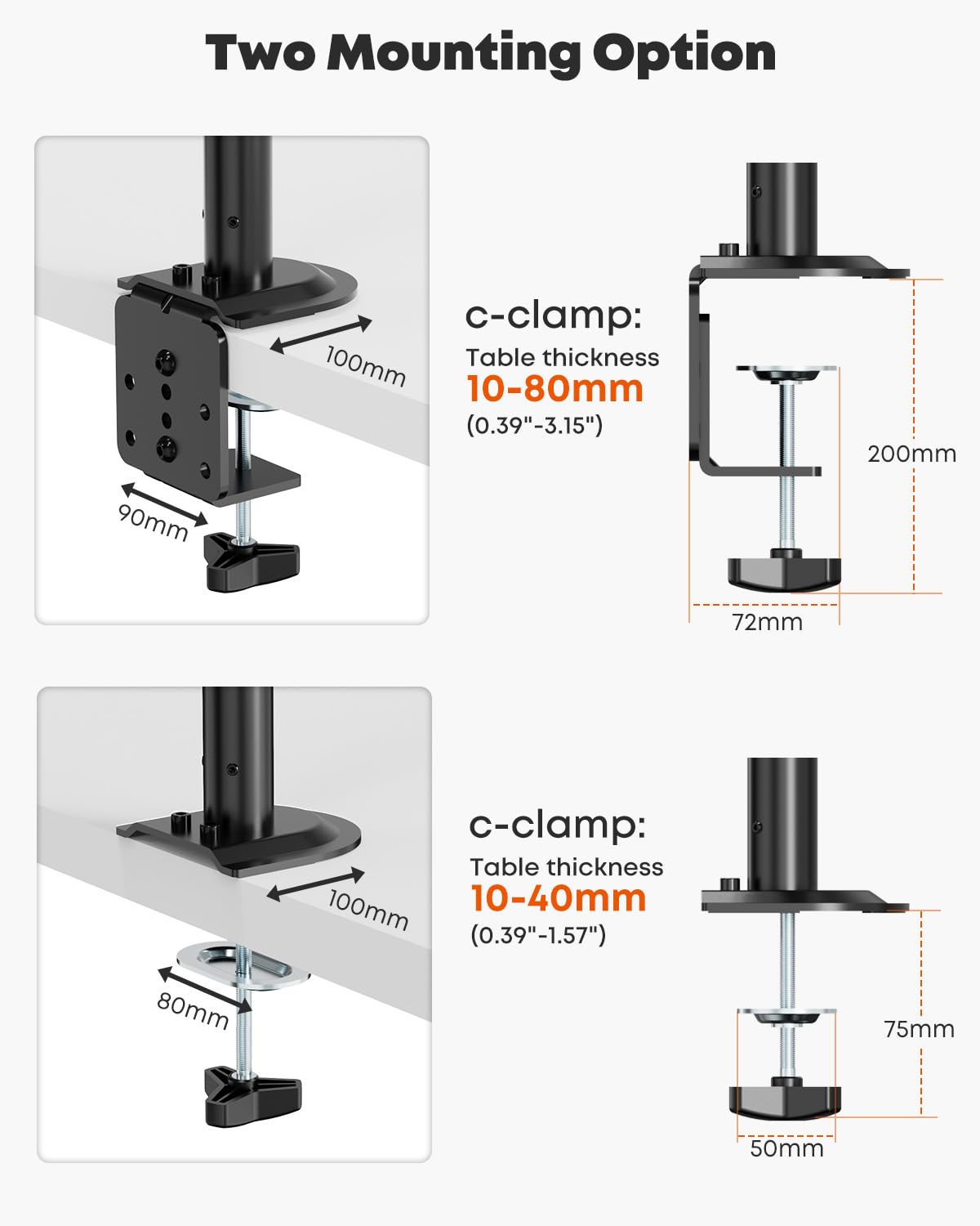 PUTORSEN Soporte para Monitor de Mesa de 17 a 32 Pulgadas, Brazo extralargo de 669 mm, Brazo Ajustable para Monitor Individual de hasta 9 kg, VESA 75/100 mm
