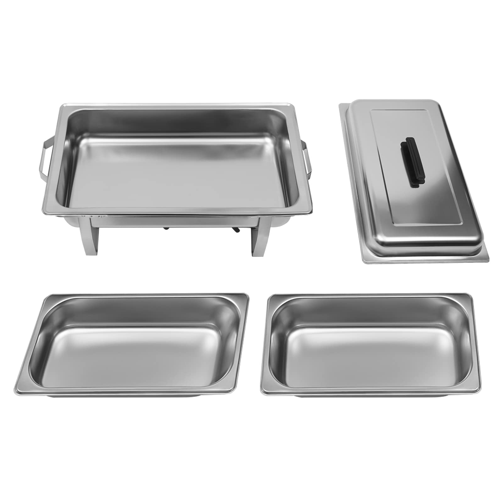9l Chafing Dish - Scaldapiatti in acciaio inossidabile, piatto piatto piatto in acciaio inox, con coperchio scaldabagno piatto rettangolare per buffet riscaldati