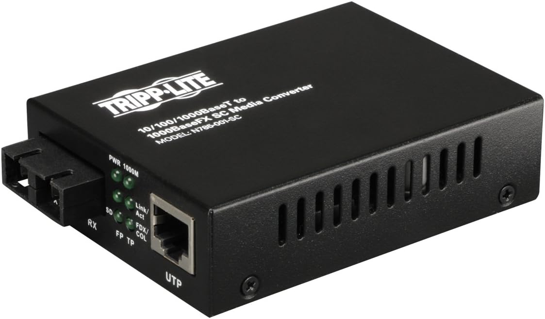 TRIPP LITE Network Copper RJ45 Ethernet to Fiber SC Duplex Multimode Cable Extender Converter, 1310nm Wavelength, Power Over Ethernet+, Gigabit, Extend 1.2 Miles / 2 Km, 2-Year Warranty (N785-001-SC)
