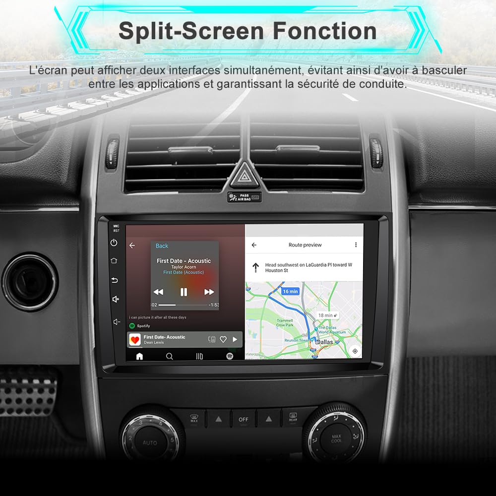 AWESAFE Autoradio Android 15 pour Mercedes Benz B200 Classe B W169 W245 W639 Vito Viano W906 [2Go+64Go] avec Carplay Android Auto 9 Pouces GPS WiFi USB FM Bluetooth Commande au Volant