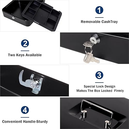 Vista 65 de Jssmst - Caja de dinero pequeña con bandeja, caja con bloqueo, Negro L
