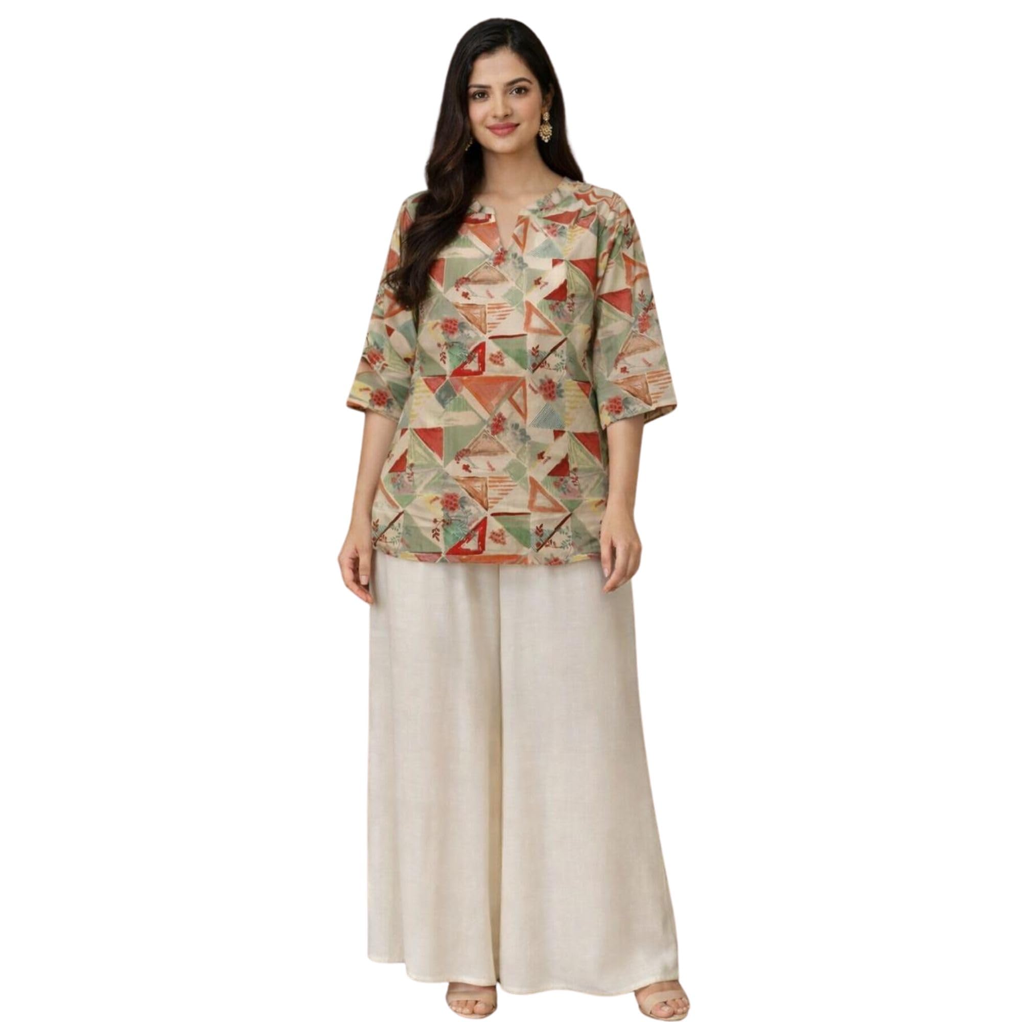 Geometric Printed V-Neck Regular Kurta with Palazzo