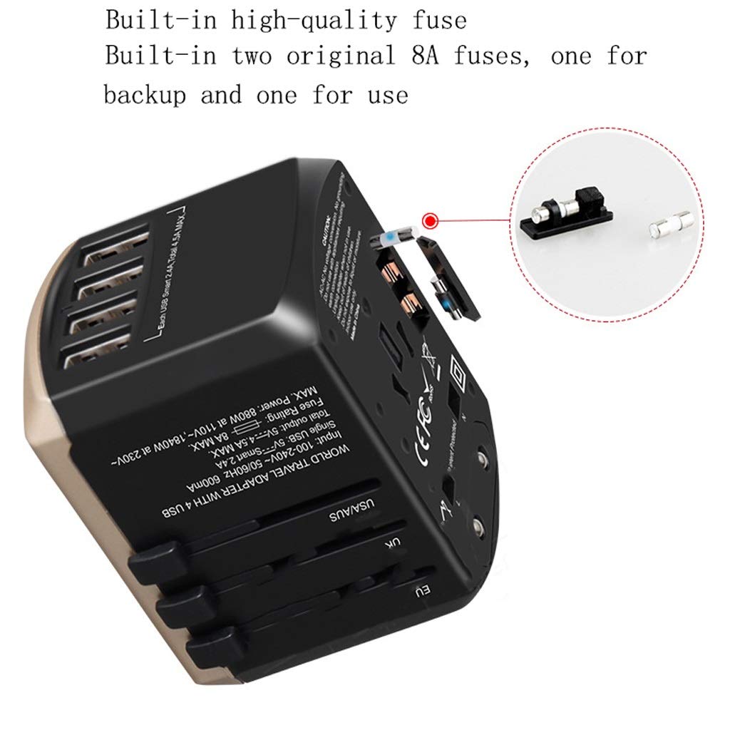 Gniazdo międzynarodowe przetwornice International Plug Converter, Uniwersalny zasilacz Worldwide z 4 Usb. Universal Socket Converter. adapter wtyczki zasilania (Color : Red)
