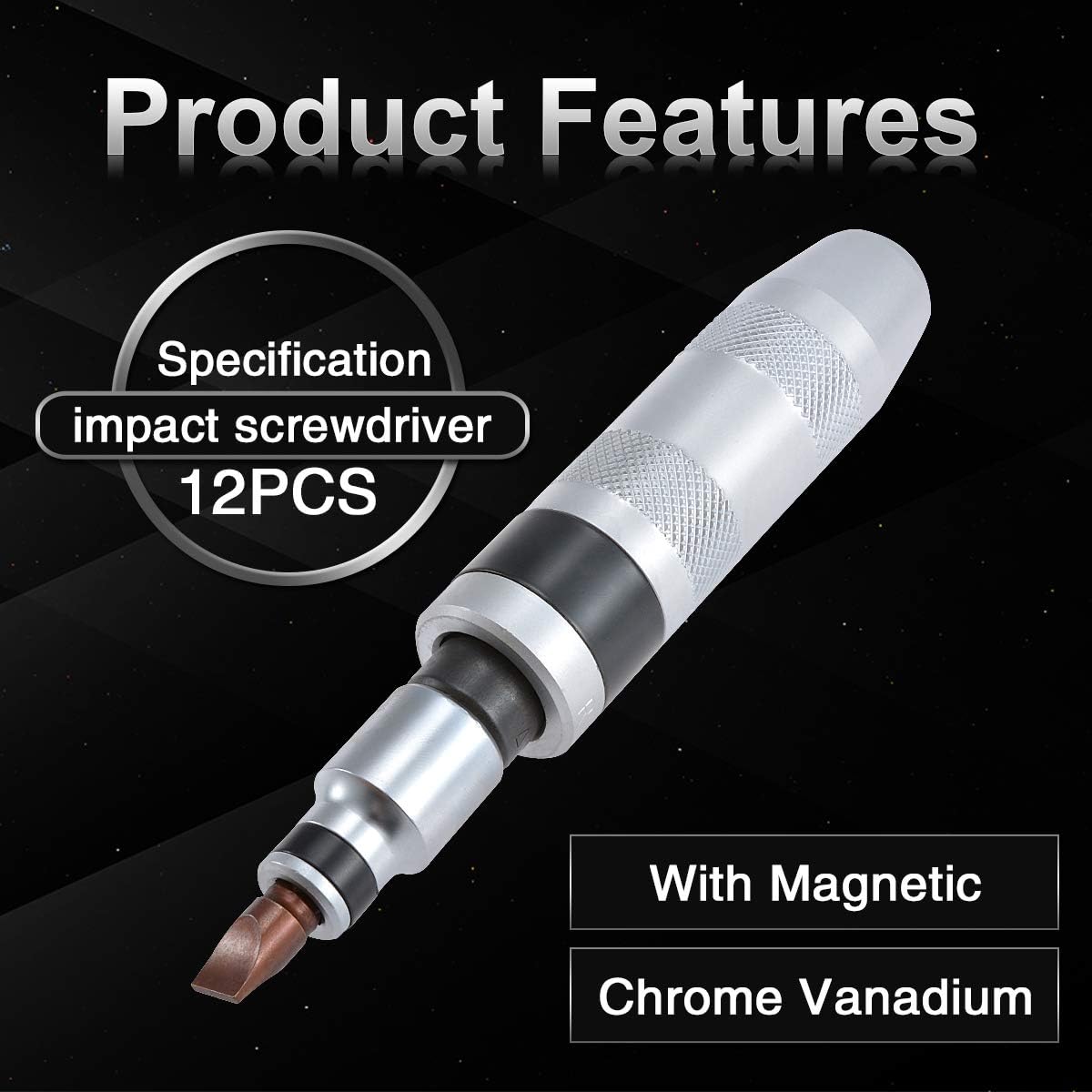 KATUR 12Pcs Impact Driver Kit, 163mm Drive Manual Reversible Impact Driver, Flathead 35mm,70mm, and Phillips 35mm,70mm Bits, Damaged Screw Extractor 80mm