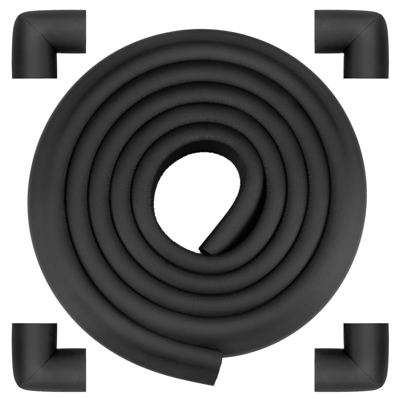 Corner Protector Baby, Baby Proofing Edge Corner Protector, Soft Foam Black | Waterproof Foam Cushion with Adhesive Tape ,Corner Protector for Fireplace, Table, Stair, Cabinet (6.6ft Edge + 4 Corners) Black Sponge(6.56ft + 4 Corners)