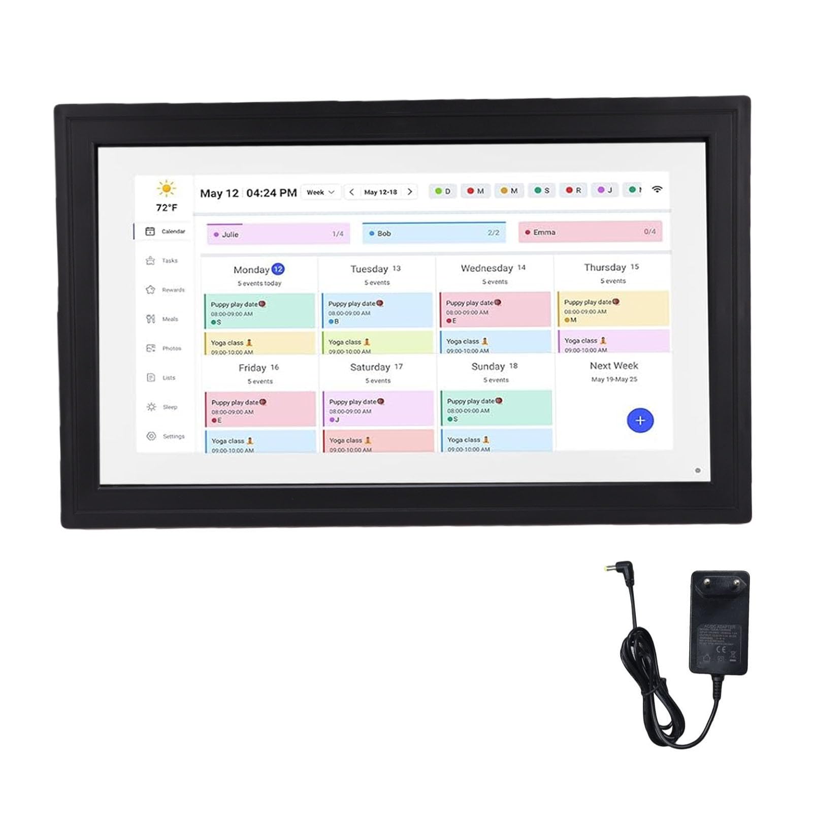 Sxhlseller 21,5-Zoll-Smart-Touchscreen-Digitalkalender, WLAN-Wandmontierbarer Familienplaner mit Interaktiver Aufgabentabelle und App-Steuerung, für Cozi Yahoo Sync (EU-Stecker)
