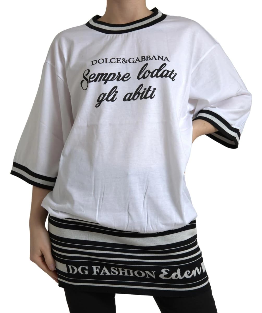 Dolce & Gabbana Biała bawełniana bluzka z okrągłym dekoltem DG Fashion, biały, 66