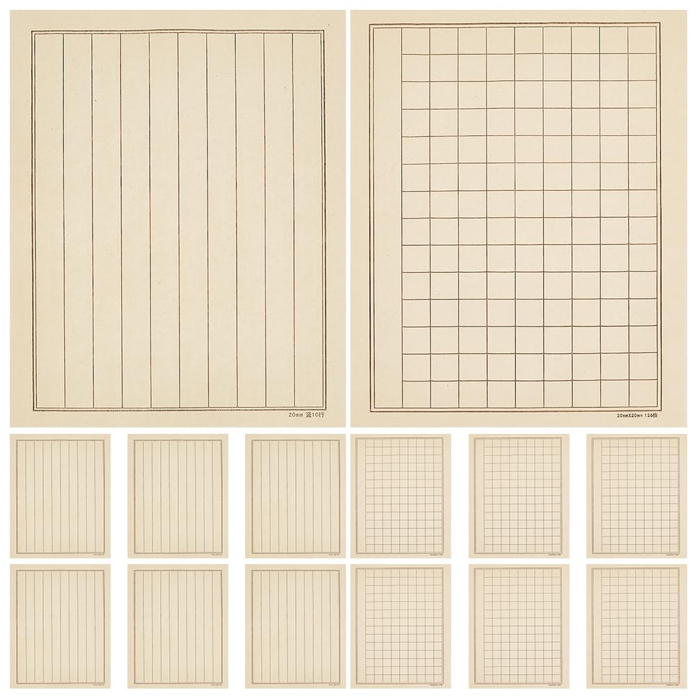 WEBEEDY 100 Feuilles de Papier Xuan pour la Calligraphie Chinoise avec 2 Grilles de Styles Calligraphie Japonaise sur Papier Sumi à l'Encre au Pinceau pour Débutants,50 Feuilles/Sac(Colonne et Grille)