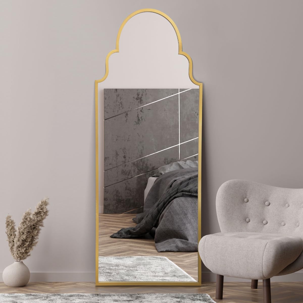 Gold Arched Mirror - 71" x 28" Leaner/Wall Mirror - MirrorOutlet