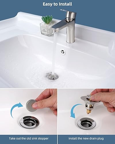 Miniatura 8 de Hibbent Paquete de 2 tapones universales de metal para lavabo de 1.1 a 2.3 pulgadas, colador de drenaje de fregadero emergente, tapón tipo empuje de