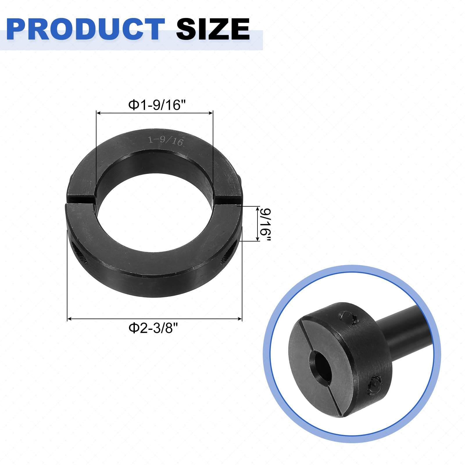 Double Split Shaft Collar 1" Bore Width 1/2 Inch Oxide Set Style Black 4 Pcs