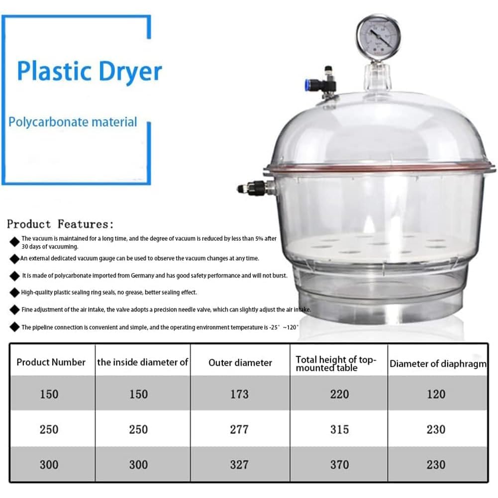 Tarro Secador De Vacío De Doble Válvula De 150 Mm, Desecador De Vacío De Laboratorio, con Manómetro, Temperatura Ambiente De Funcionamiento -25 ℃ -120 ℃, para Secado Y Almacenamiento Al Vacío