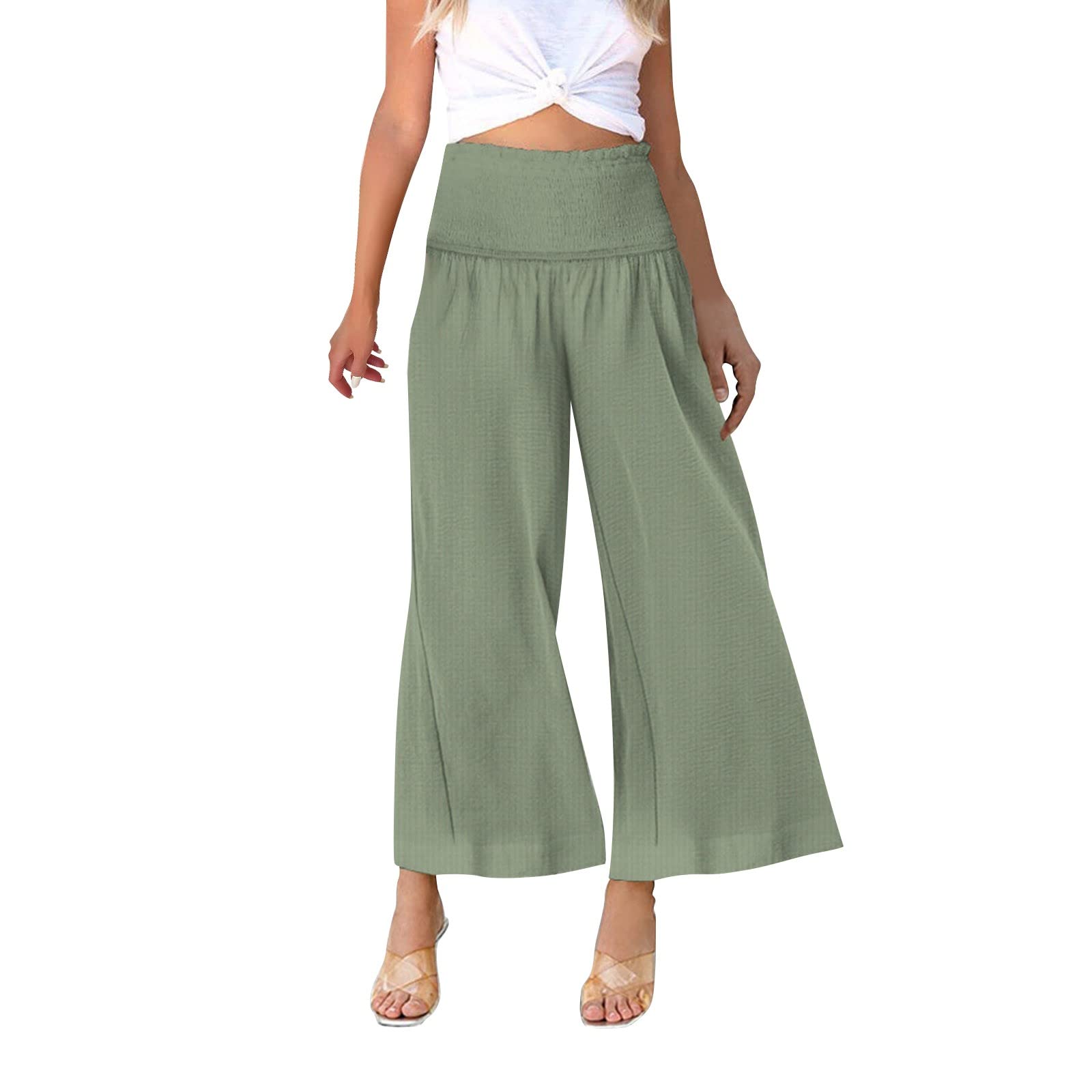 PLENTOP Women's Casual Wide Leg Wide Leg Casual Pants Pocket Gathered High Waist Trousers Business Casual Big and Tall