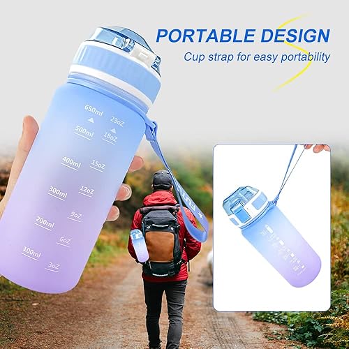 Miniatura 2 de WATMHHJQ Paquete de 2 botellas de agua plegables de silicona, a prueba de fugas, portátiles de 16 onzas, expandibles, vasos deportivos con popote,