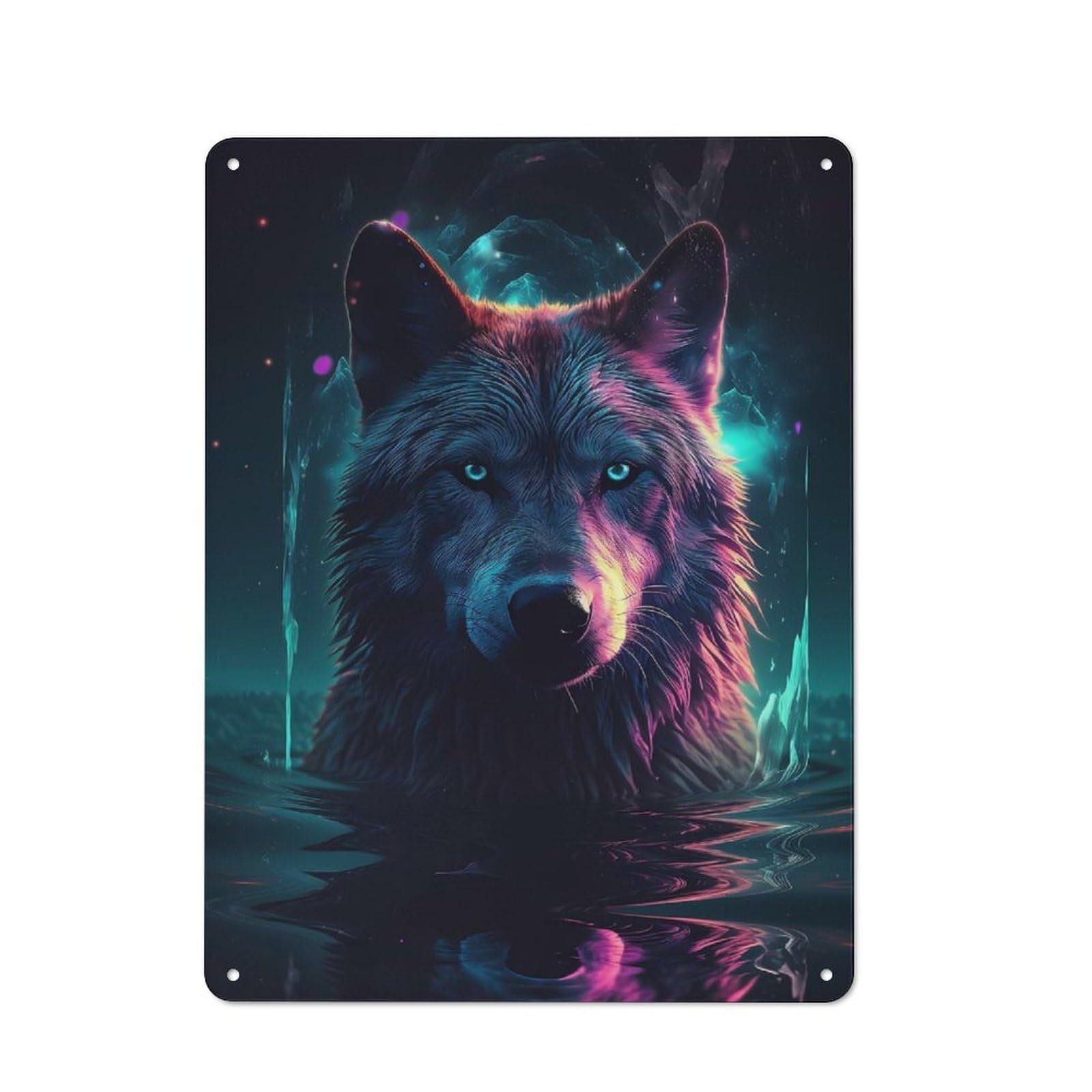 Wolf Water Neon Artwork Rustic Tin Sign 40x30cm for Home Office Or Studio, for Vintage Wall Decor Fans, for Home Office And Studio Walls