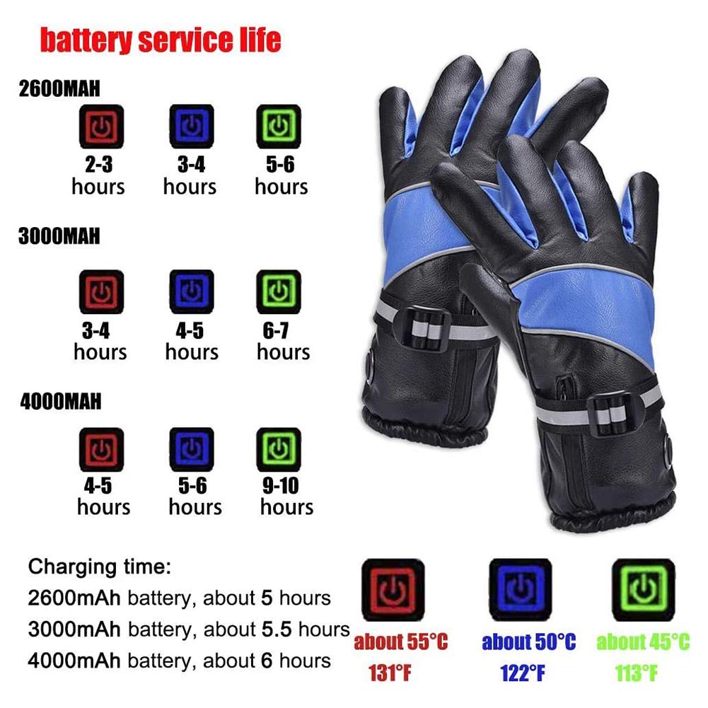 CHEWYNP Calentadores de Manos eléctricos a Prueba de Agua Guantes 7.4V 2600MAH / 3000MAH / 4000MAH Guantes de Moto de esquí Recargables Guantes térmicos Reflectantes de Pantalla táctil de