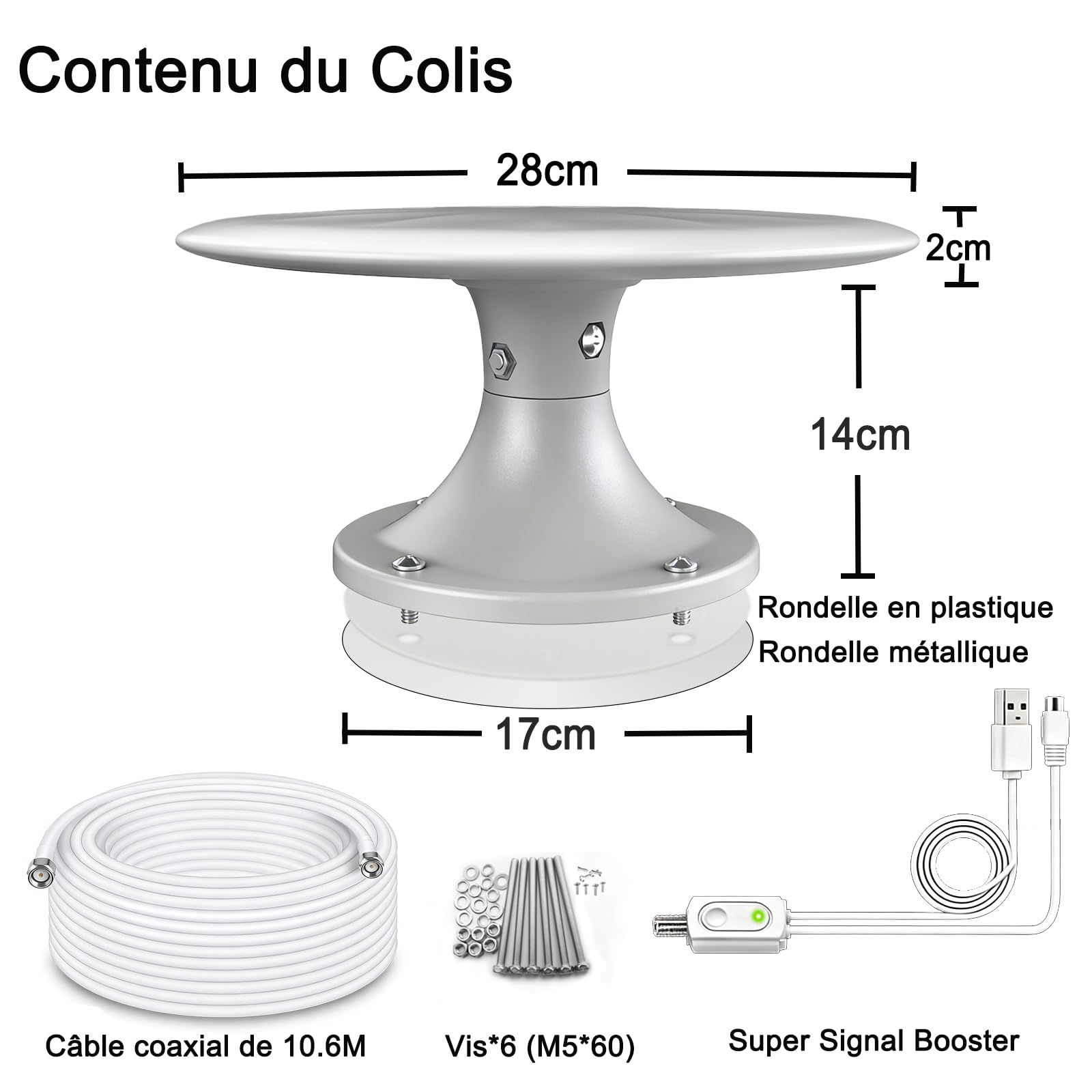 Antenne TV Exterieure Puissante, Antennes TNT Exterieur Puissante | Réception Omnidirectionnelle 720° Antenne TV Exterieur, pour Camping Car, Caravane, Fourgon, Van, Camion, Bateau, 35FT Câble