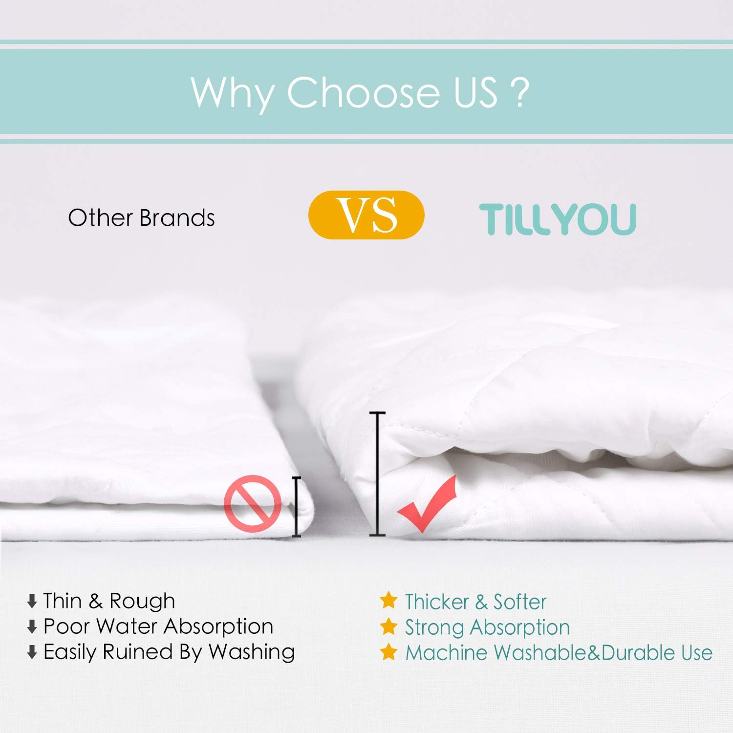 TILLYOU Over-Filled Waterproof Pack N Play Mattress Cover Protector, 39”x27” Quilted Quiet Mattress Pad for Portable Mini Cribs, Washable Playard Bedding Fitted Sheet, Pure White