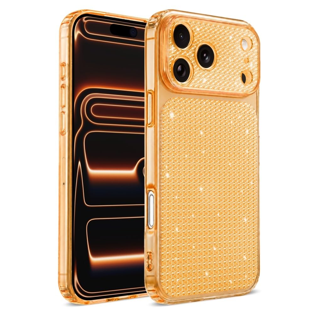 Generic Funda compatible con iPhone 15 Pro (color: naranja) a prueba de golpes con purpurina y carcasa trasera de silicona dura