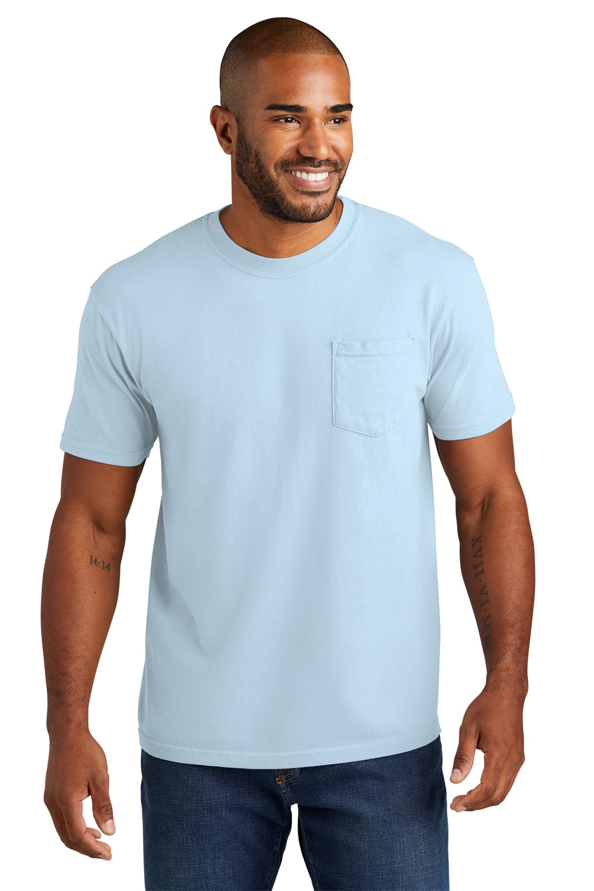 Comfort Colors Men's Adult Short Sleeve Pocket Tee, Style 6030 (X-Large, Chalky Blue)