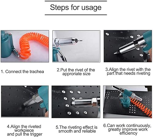 Miniatura 9 de BORNTUN Pistola de remache de aire de 316 pulgadas, pistola de remache hidráulico de alta resistencia (316 naranja)
