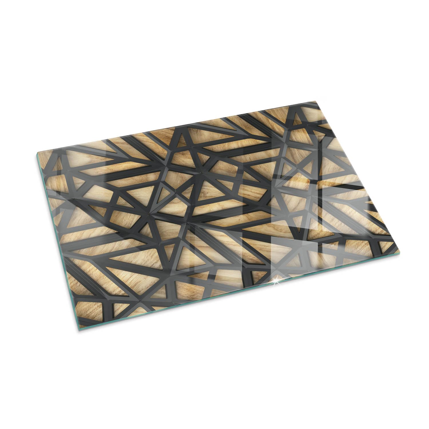 Plaque de Sol de Cheminée 100x70 cm Rectangle Plaque de Sécurité Revêtement de Sol sous la Cheminée Bords Polis Protection Thermique Installation Facile Verre - Géométrie avec Le Bois